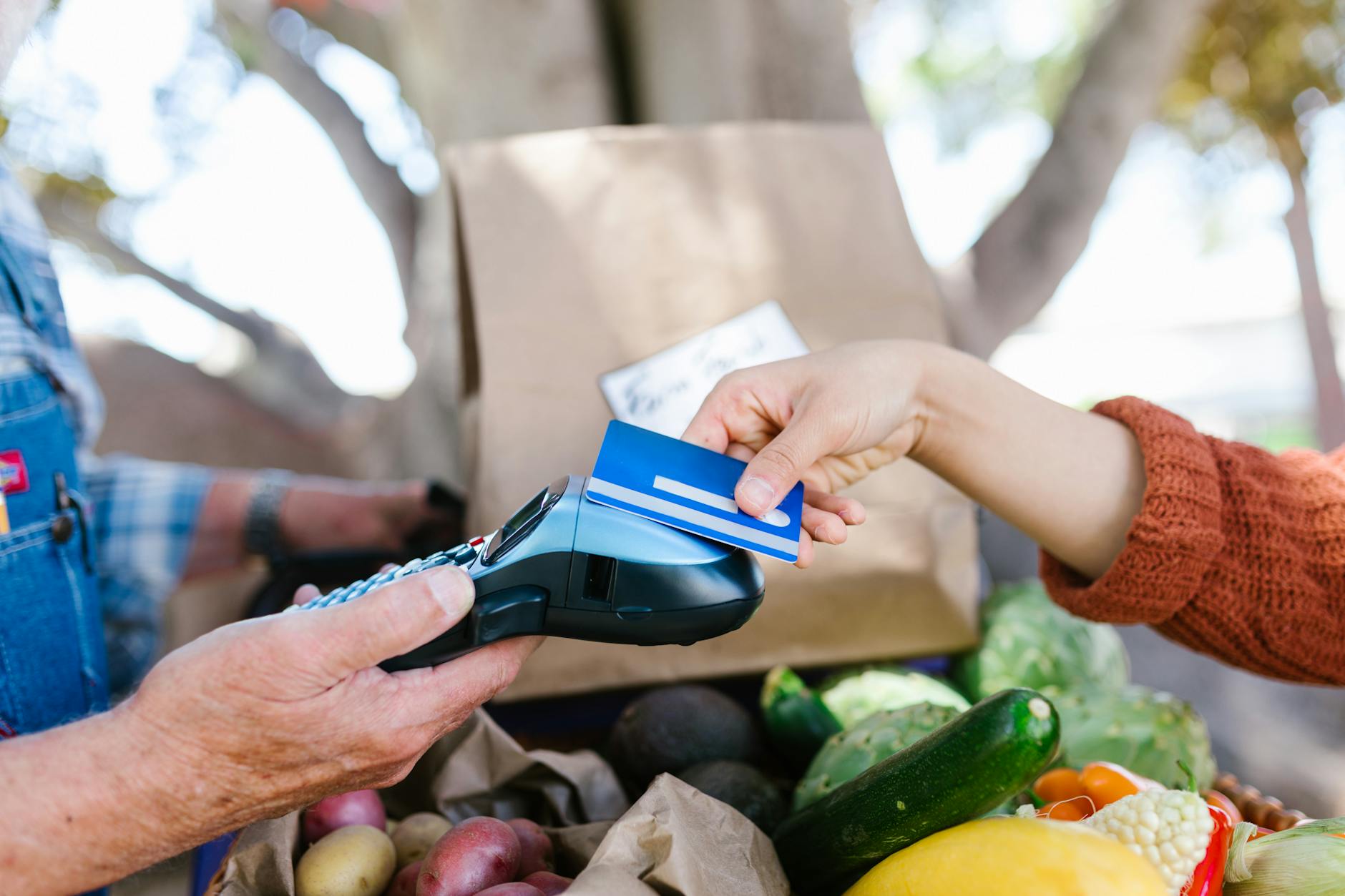 woman paying with card